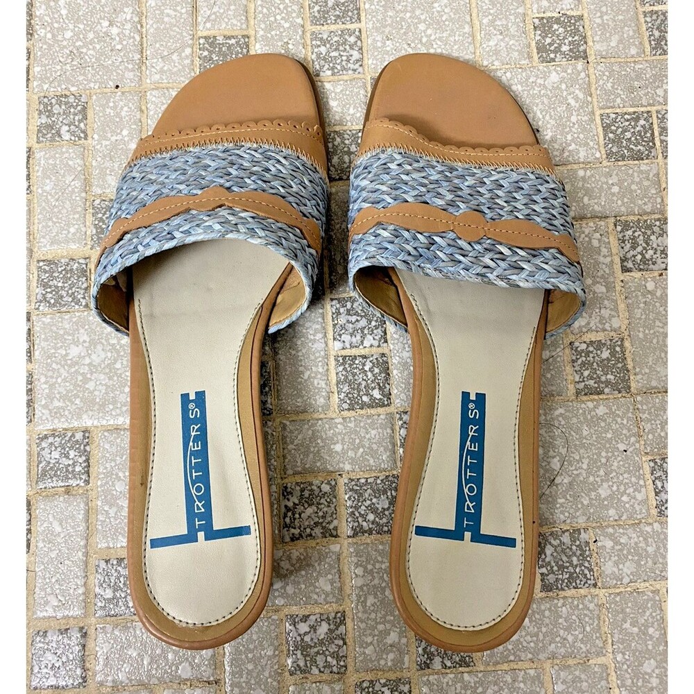 Trotters Women’s Slide Sandals – Size 8 – Brown & Coral Woven Design